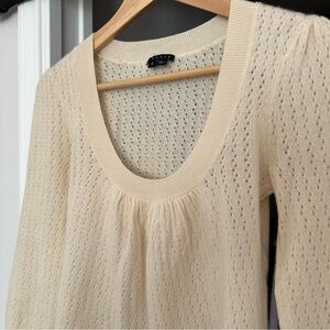 THEORY 100% Cashmere Pointelle Sweater with scoop neckline, 3/4 sleeves, size S